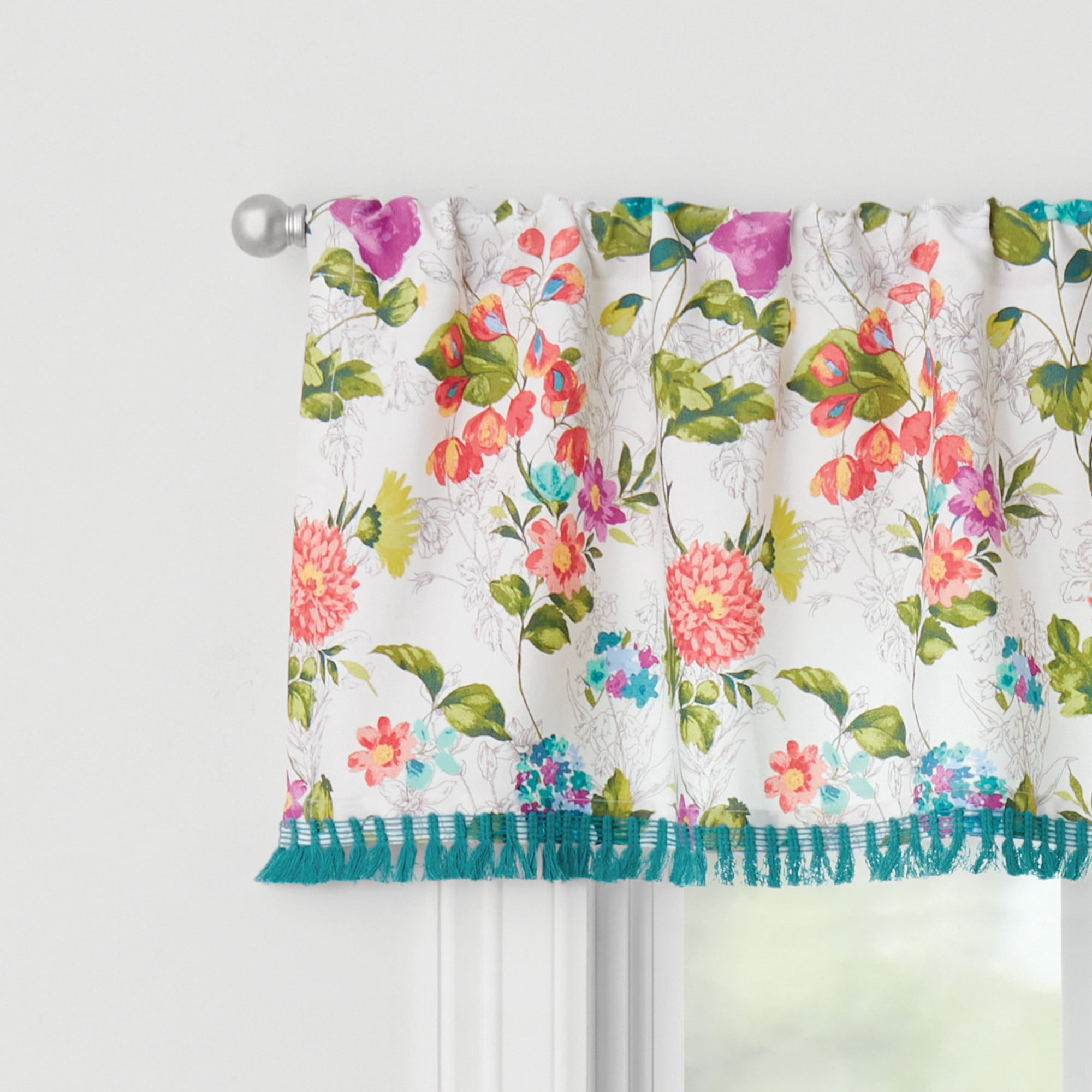 The Pioneer Woman Blooming Bouquet 3 Piece Tier Set, Multi, Recycled Polyester, BCI Cotton, 60"W x 14"L, Indoor Curtain, Adult