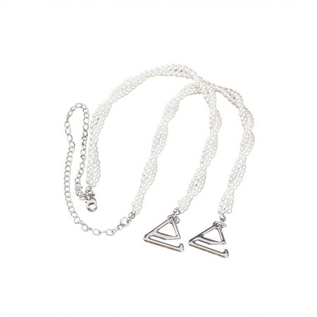 

NUOLUX Dual-Layer Pearls Decorative Bra Straps Neck Hanging Adjustable Removable Fancy Bra Strap Replacement For Bra Tops Dress (Silver)