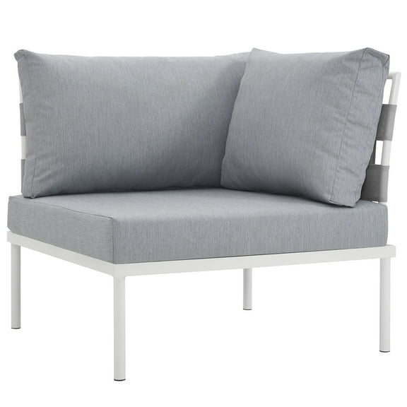 Modern Contemporary Urban Design Outdoor Patio Balcony Corner Sofa Chair, Grey White Gray, Rattan