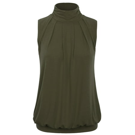 - KOGMO Womens Sleeveless Pleated Top Blouse with Waistband (S-XL)