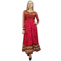 Phagun Women's Long Designer Anarkali Fuschia Kurti Long Sleeve Kurta Maxi-4