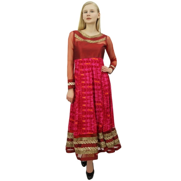 Phagun Women's Long Designer Anarkali Fuschia Kurti Long Sleeve Kurta Maxi-24
