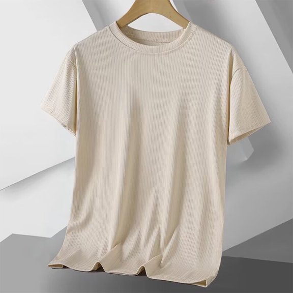 Bnwani Mens Shirts Moisture-Wicking Tee Quick Dry Solid Color Shirts Beige 4XL