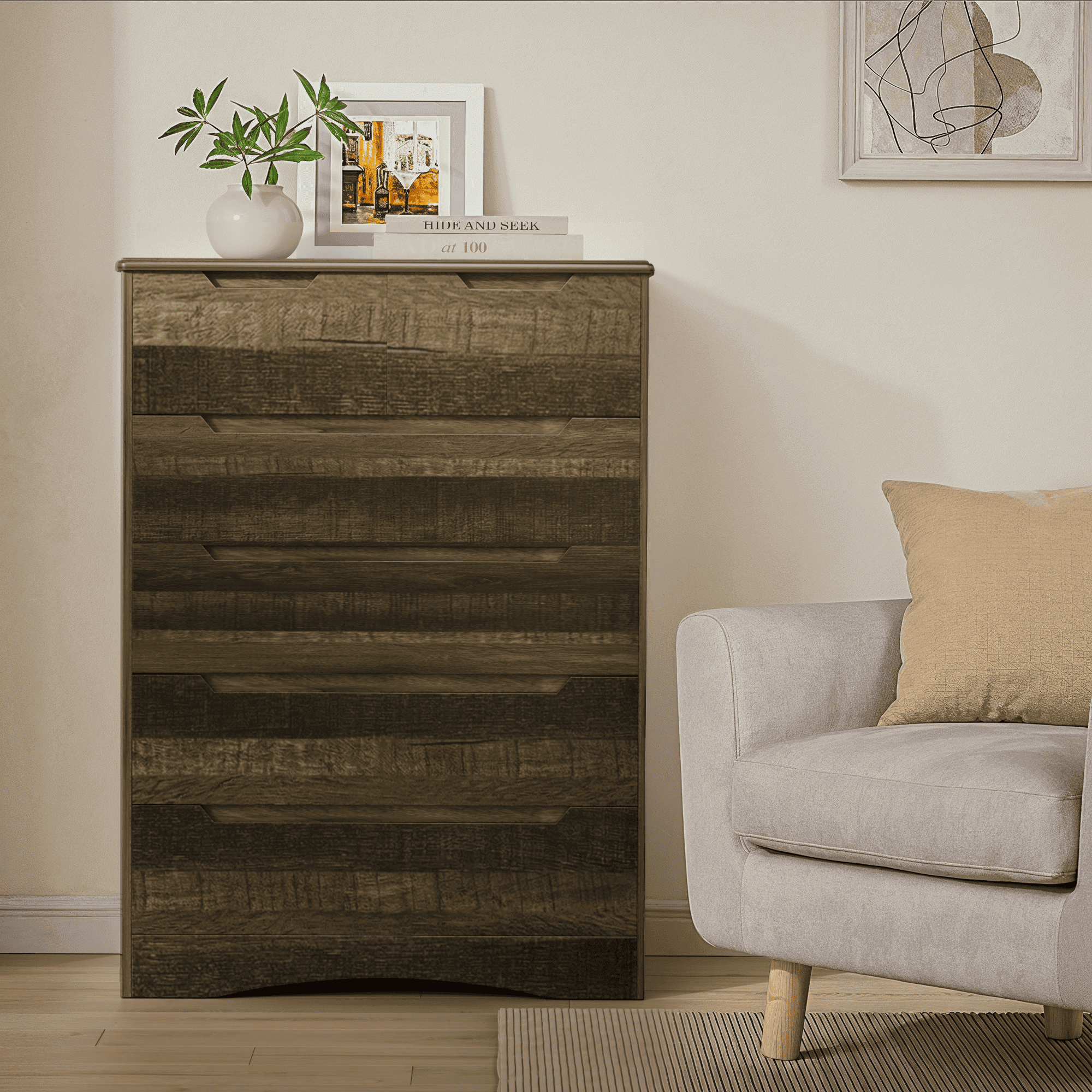 Aiho 6-Drawer Dresser for Bedroom, Wood Drawer Chest Storage Cabinet for Living Room, Hallway, Entryway, Home Office - Grey