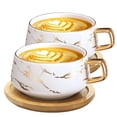 thumbnail image 1 of 2 tazas de capuchino con platillo, tazas de porcelana de 300 ml para café, té y capuchino, tazas de café con disco de madera (blanco*2), 1 of 4