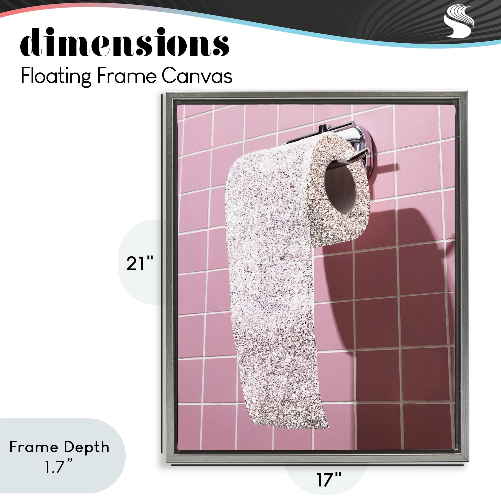 Stupell Industries Glitter Pink Toilet Paper Gray Framed Floater Canvas Wall Art, design by CAD Designs