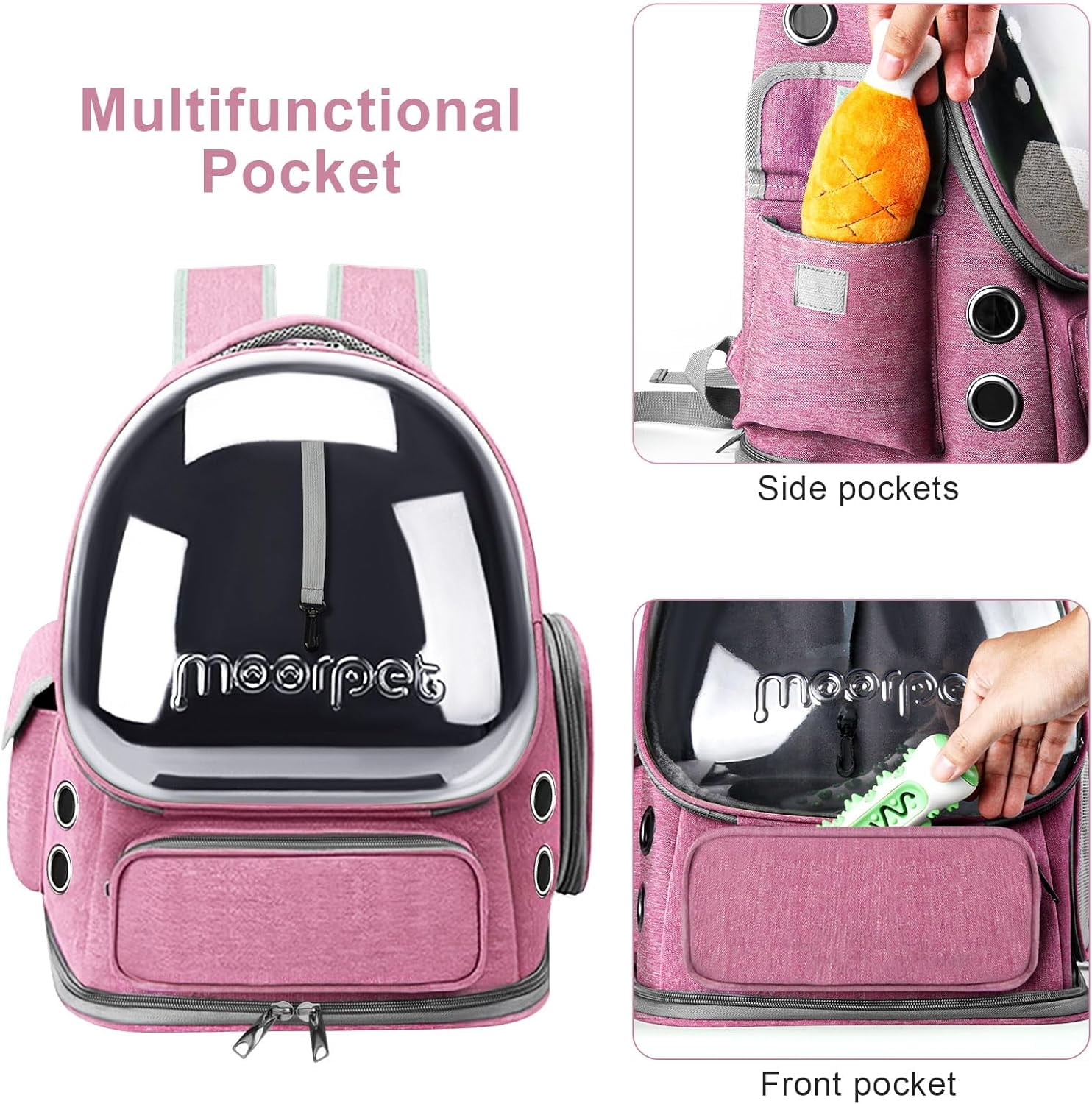 TJOUL Cat Backpack Carrier, Breathable Cat Bubble Backpack Upgrade Large Space Cat Carrier for Kitty Small Dog, Foldable Airline Approved Cats Backpack, Enlarge Transparent PetTravel Backpack (Pink)
