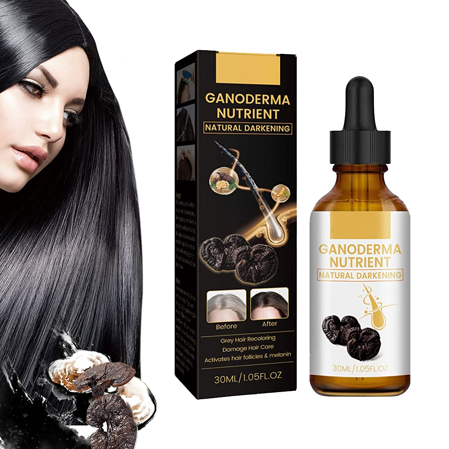 DARKA AntiGreying Hair Serum, Hair Darkening Serum, Organic Ganoderma