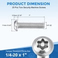 thumbnail image 2 of 25Pack 1/4-20 x 1" Torx Security Machine Screws Bolt, Silver Tone, 2 of 6