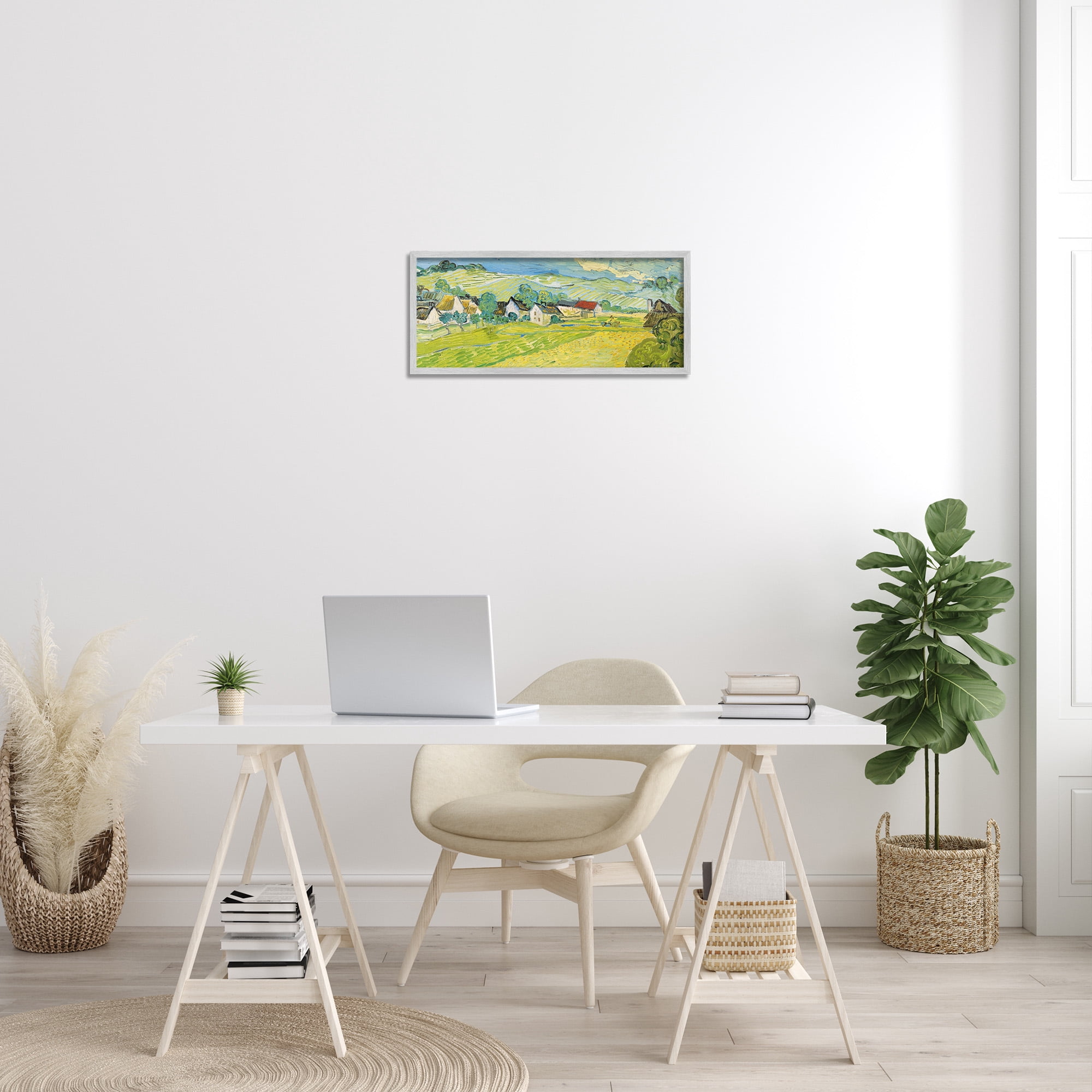Stupell Industries Van Gogh Sunny View Painting Landscape Painting Gray Framed Art Print Wall Art, 24 x 10