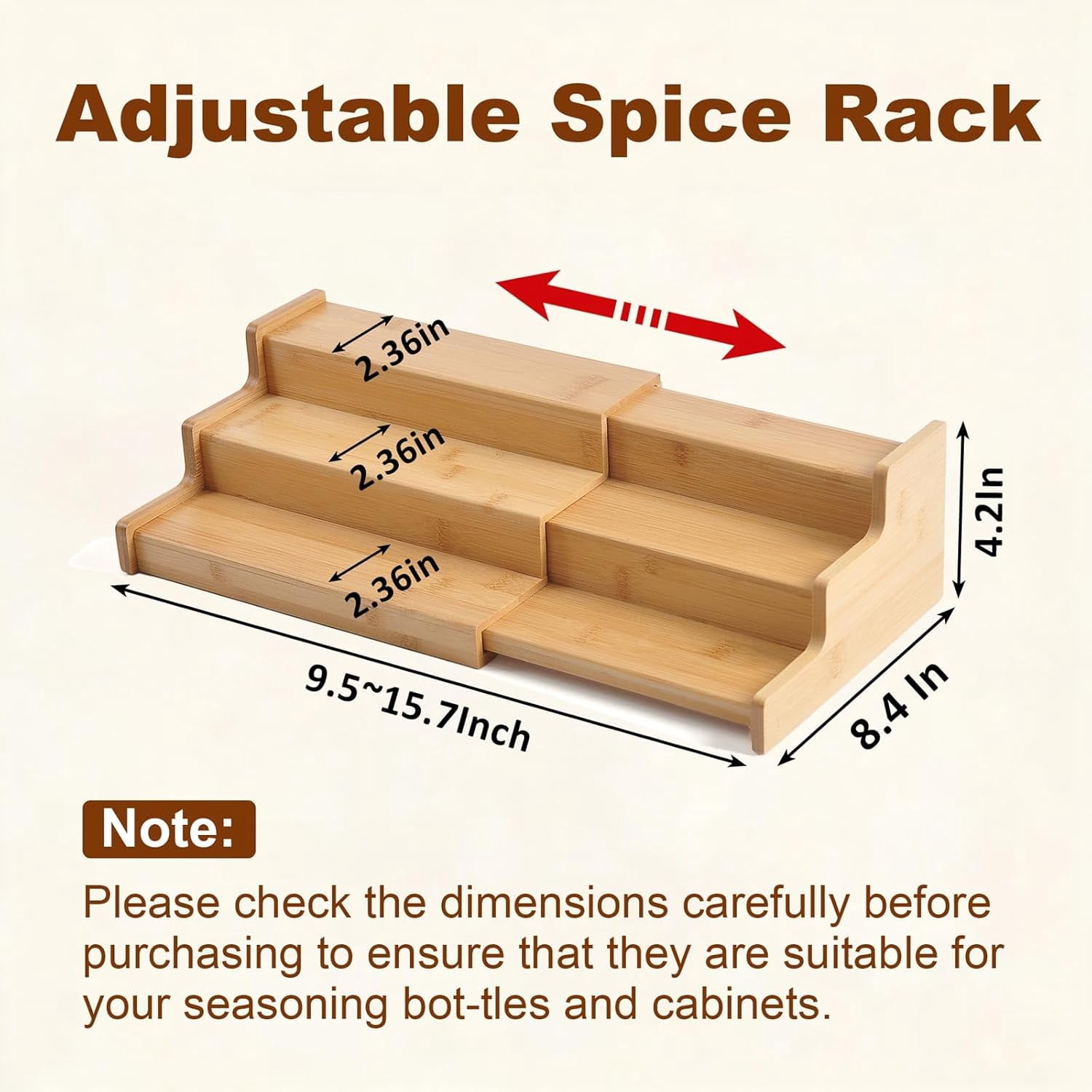 Carestrong Spice Rack Kitchen Cabinet Organizer- 3 Tier Bamboo Expandable Spice Organization for Cabinet,Yellow.