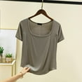 thumbnail image 3 of Hvot&aat Women's Summer Casual Yoga Tops Fashion Square Collar Straight Shoulder T Shirt Basic Solid Color Curved Hem Blouse, 3 of 3