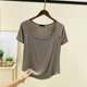 thumbnail image 4 of Camiseta de Manga Corta Mujeres Moda de Verano Yoga Casual Cuello Cuadrado Delantero Hombro Recto Cuello Redondo Superior, 4 of 4