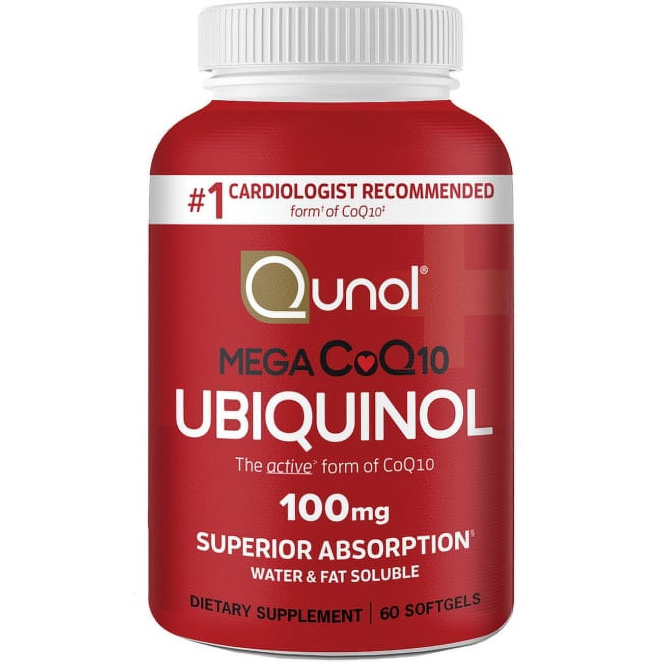 Qunol Mega Ubiquinol CoQ10 Softgels, 100mg, Antioxidant Supplement for Heart Health, 60 Count