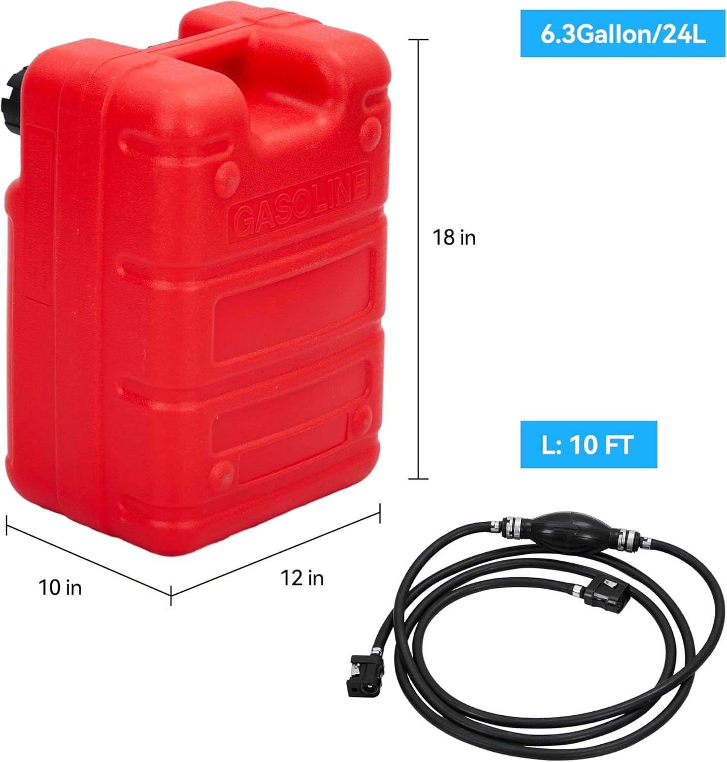 6 Gallon Portable Marine Gas Tank, 24L Red Boat Fuel Tank with Universal Connector, I-Shaped Handle & Integrated Fuel Gauge for Outboard Engines