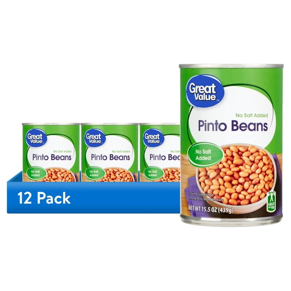 (12 pack) Great Value Pinto Beans, No Salt Added, 15.5 oz