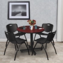 Regency Kobe 30 in. Round X-Base Breakroom Table- Mahogany, 4 M Stack Chairs- Black