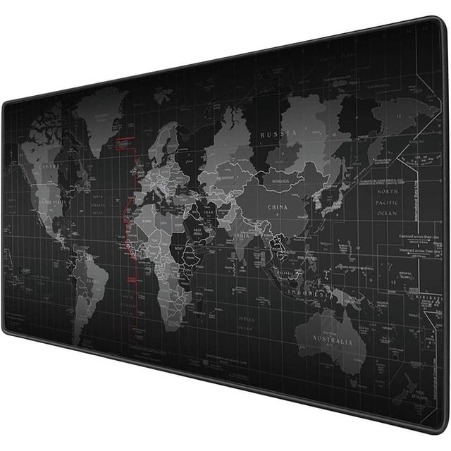 Extended Mouse Pad Large Gaming Mouse Pad- 35.4x15.7x0.12 inch Computer Keyboard Mouse Mat Non-Slip Mousepad Rubber Base and Stitched Edges for Game Players, Office, Study World Map Design