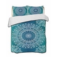 thumbnail image 2 of Teal Blue Boho Twin Size Down Alternative Comforter, Lightweight Comforter Quilt Bedding Set with Pillow Shams Retro White Rustic Flower Ethnic Pattern All Seasons Bed Comforter Duvet Insert 68"x86", 2 of 7