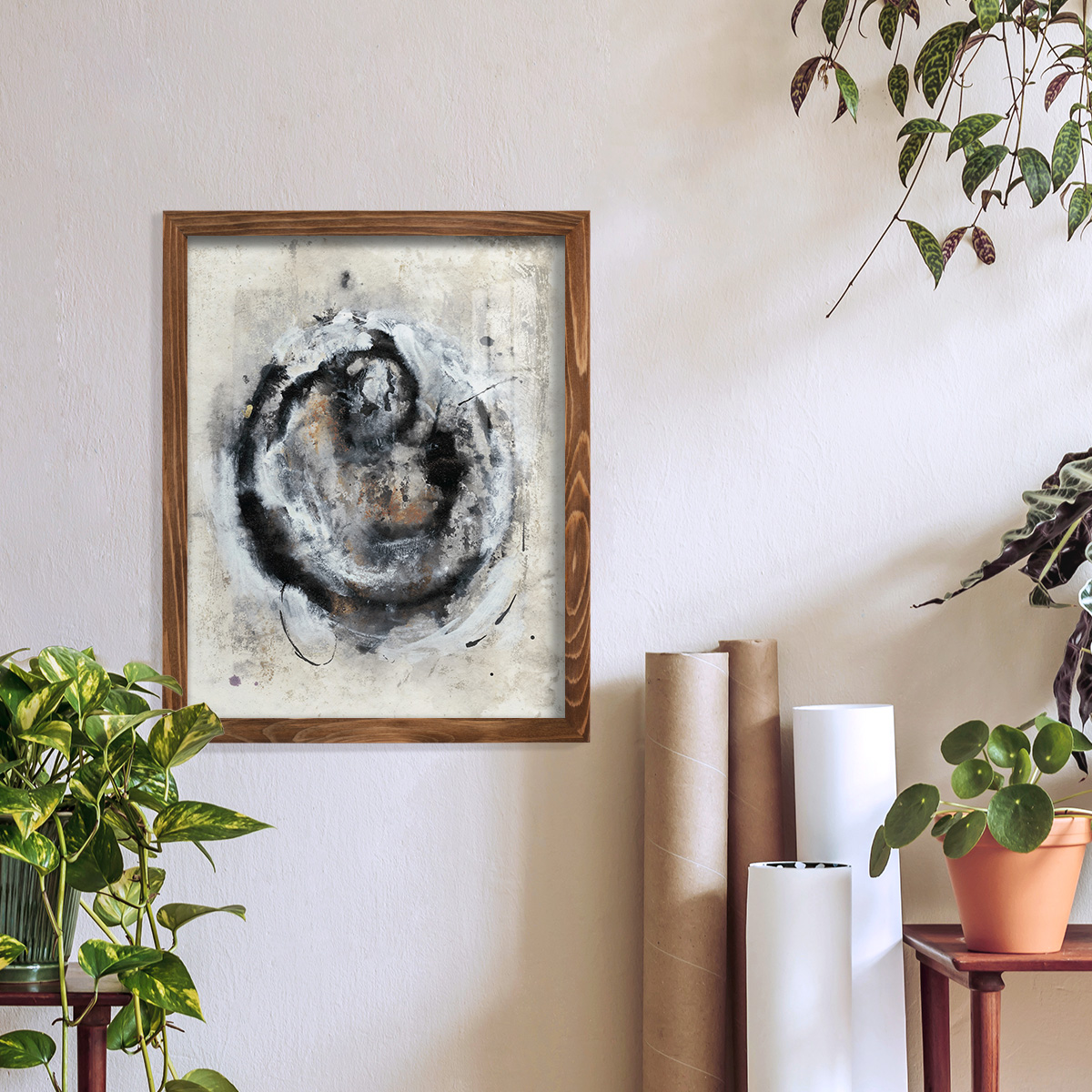 Circular Energy III -Framed Print w/glass-Walnut