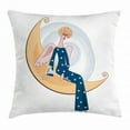 thumbnail image 1 of Angel Wings Throw Pillow Cushion Cover, Archaic Woman with Trumpet Sitting on Crescent Moon Christmas Stars, Decorative Square Accent Pillow Case, 16" X 16", Night Blue and Peach, by Ambesonne, 1 of 2