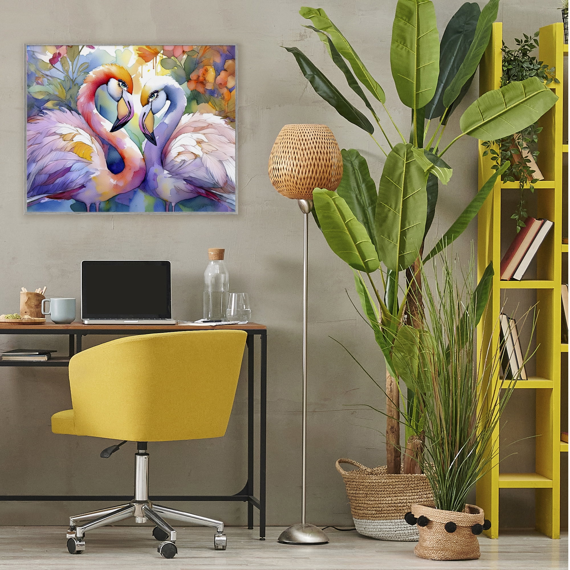 Stupell Industries Flamingo Love Pair Gray Framed Giclee Art, design by Shelly Craig