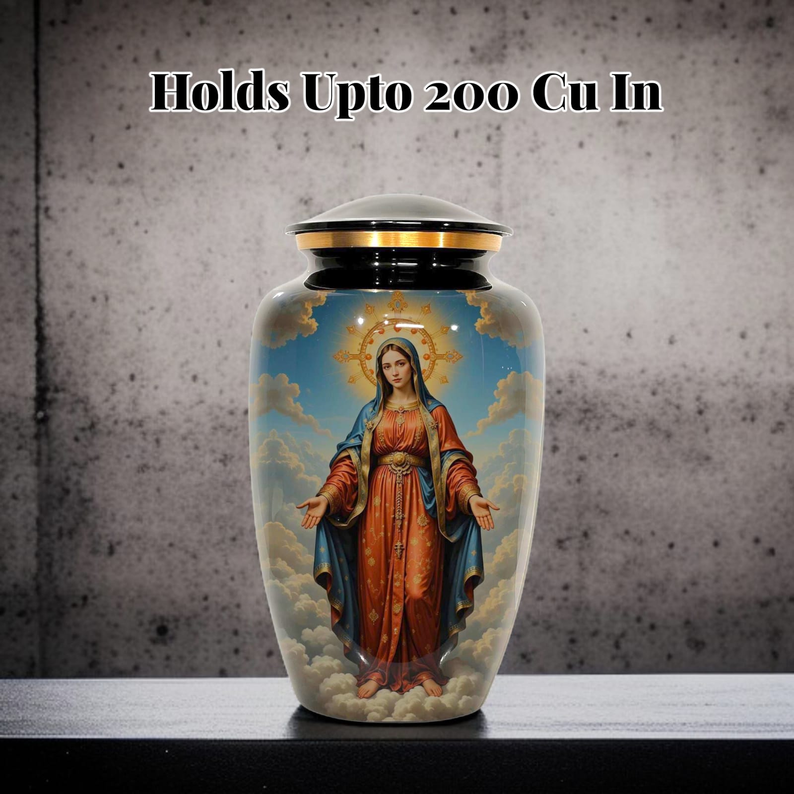 Devotional Religious Cremation Urn For Human Ashes with Sacred Art - Adult Size Urn Ashes - 200 Cubic Inches - Velvet Bag Included
