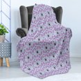 thumbnail image 4 of Queen Bee Soft Flannel Fleece Throw Blanket, Ornamental Curves and Motifs with Insect Silhouettes, Cozy Plush for Indoor and Outdoor Use, 50" x 70", Pale Ceil Blue Fuchsia, by Ambesonne, 4 of 5