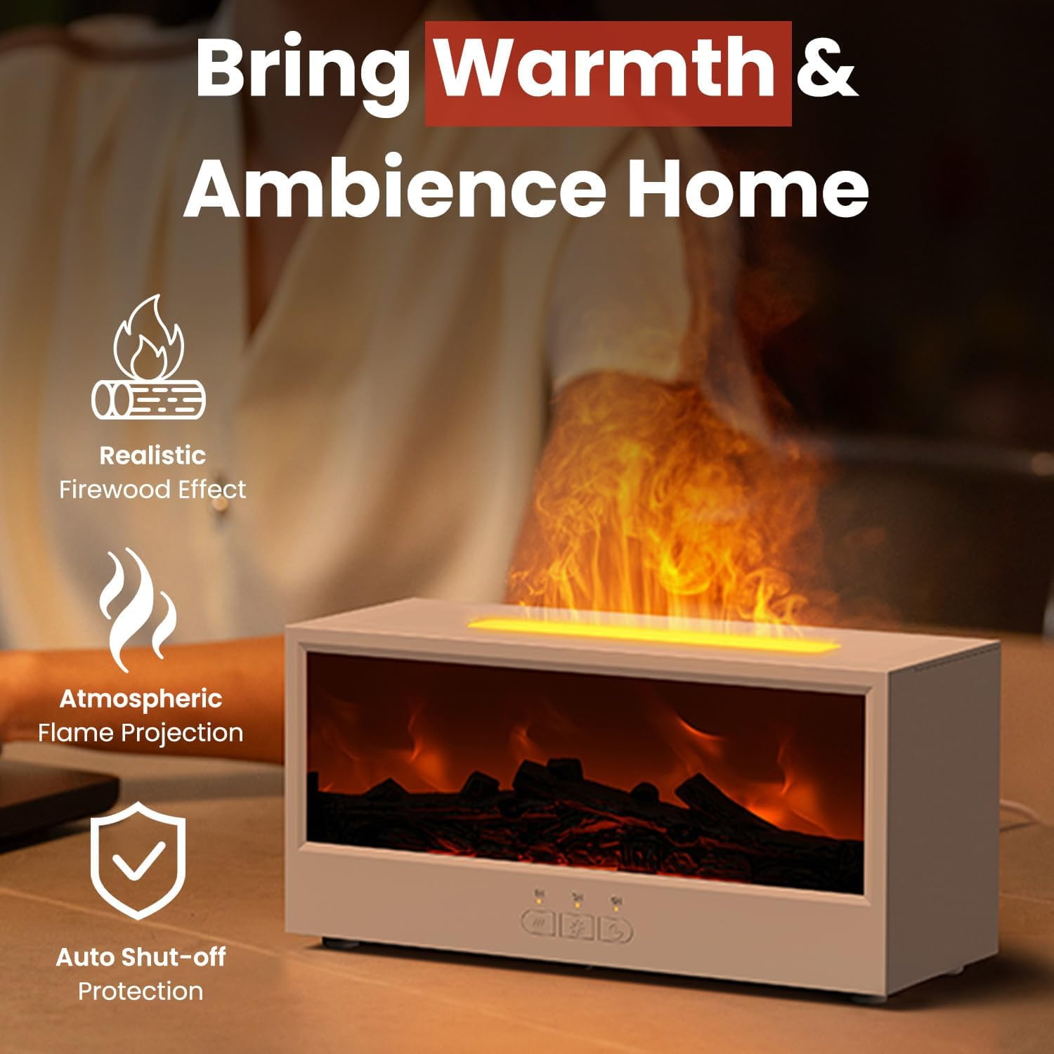 Fireplace Flame Diffuser Air Humidifier, Essential Oil Diffuser with 7 Colors Light & Timer, Auto-Off Ultrasonic Cool Mist Aroma Humidifier for Home, Bedroom, Office, Yoga(Black)