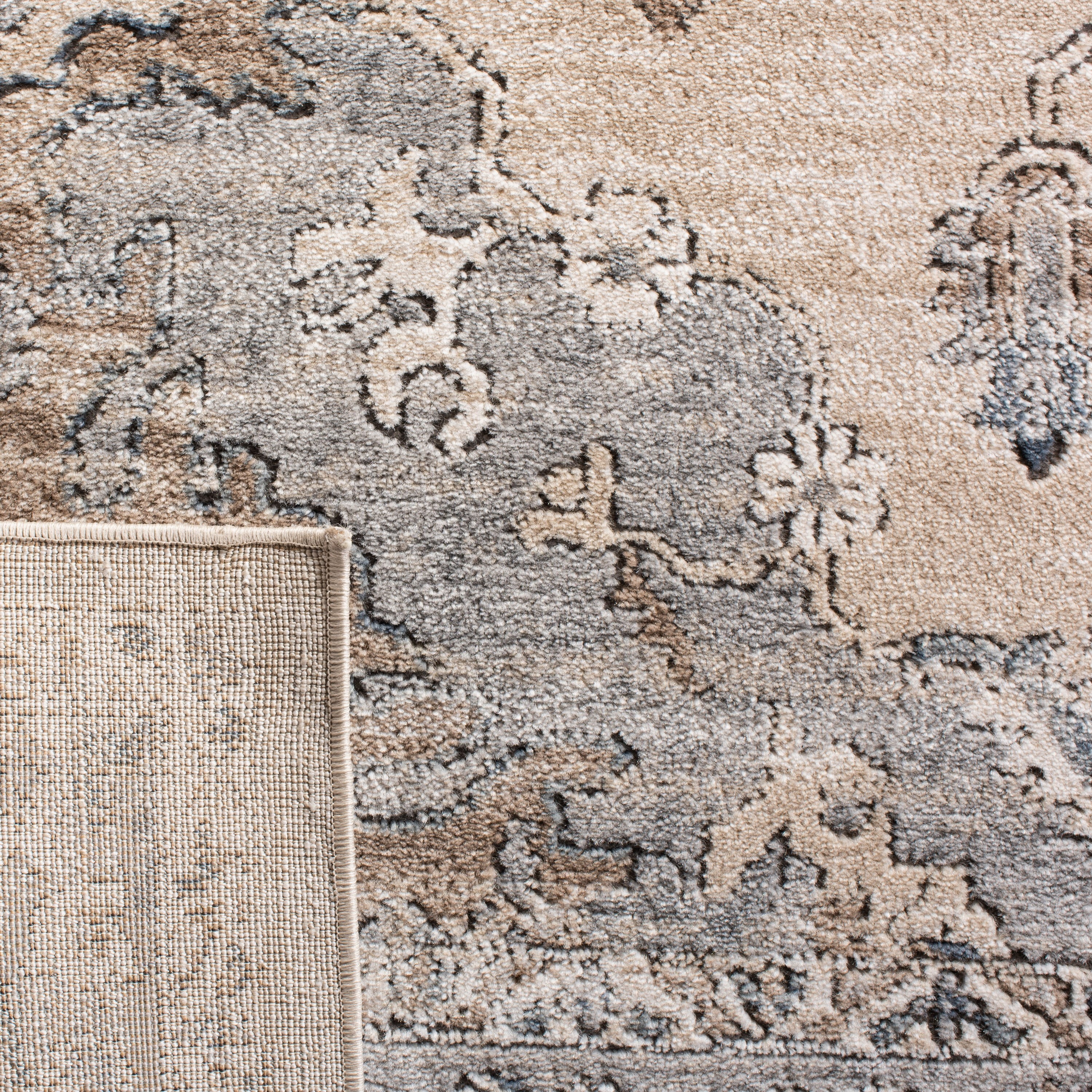 SAFAVIEH Oregon Ethelinda Floral Bordered Area Rug, 6'7" x 8'7", Beige/Grey