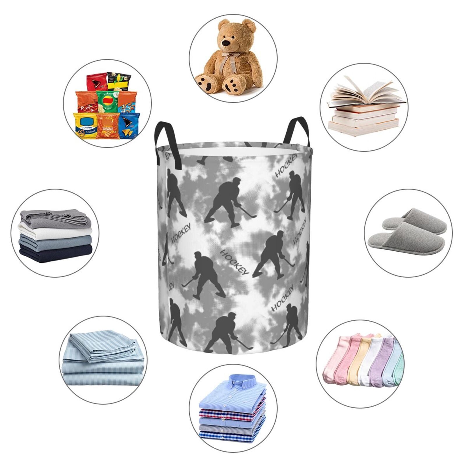 Large Laundry Basket with Handles - cool hockey players grey Kids Baby Dirty Clothes Laundry Hamper for Bedroom Aesthetic
