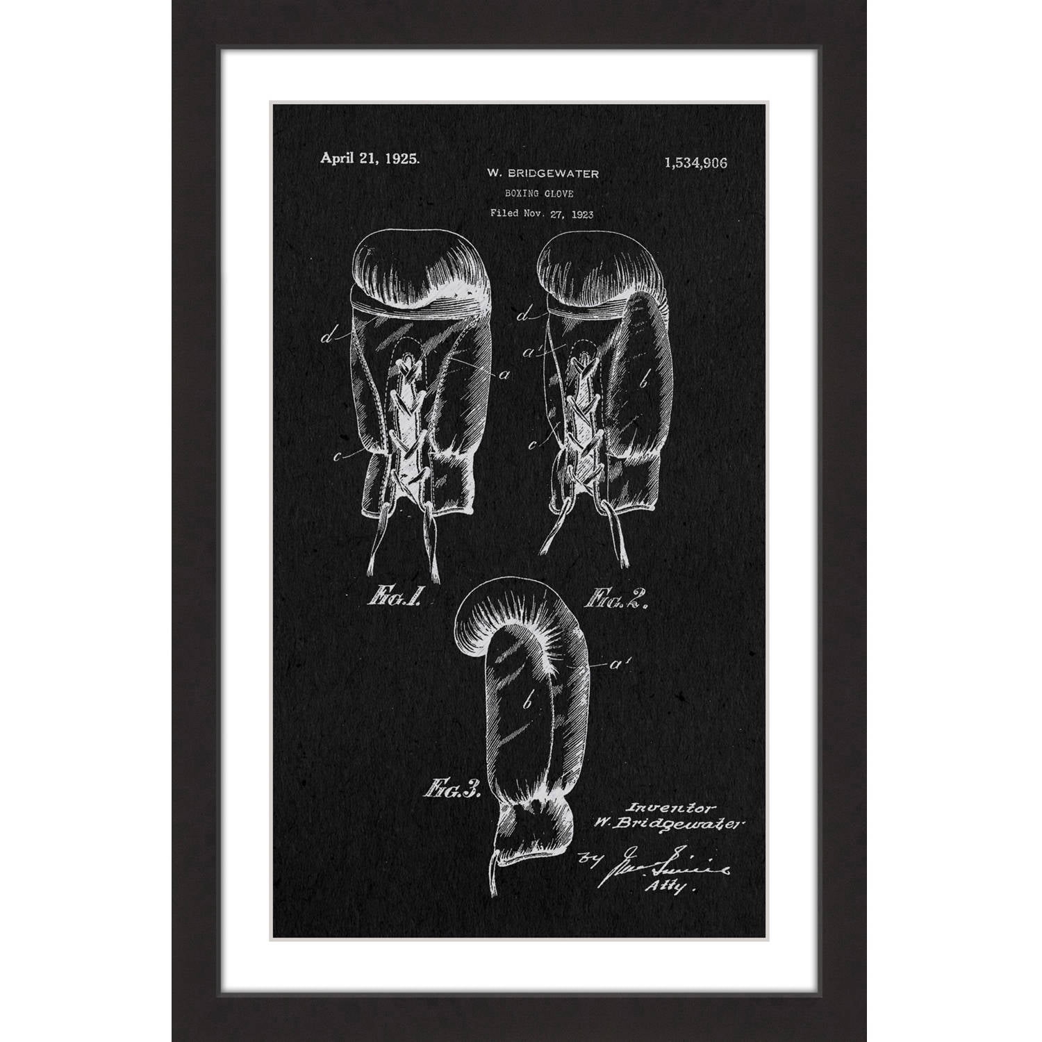 "Boxing Gloves 1923 Black Paper" Framed Painting Print