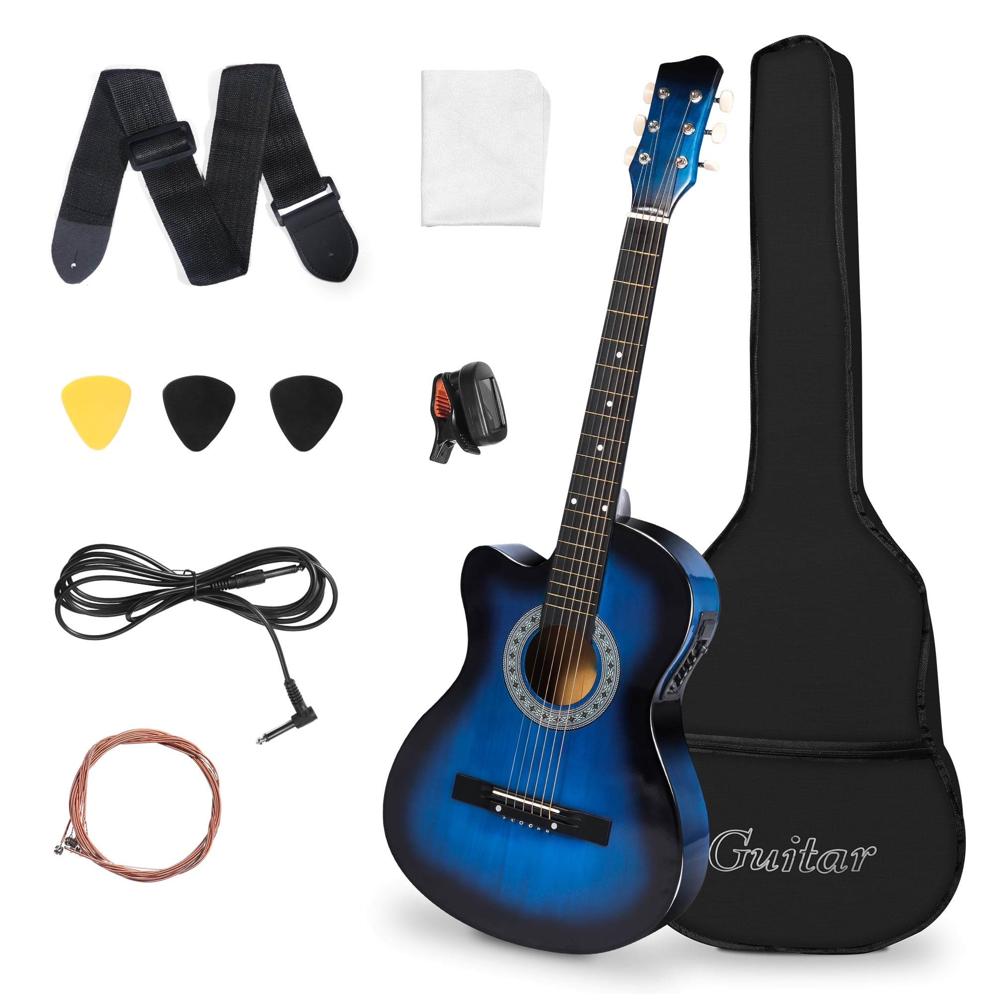 Necessities spise Broom KARMAS PRODUCT 38 Inch Acoustic-Electric Cutaway Guitar Beginner Kit All  Wood Classic Guitar for Teens Kids Adults with 4-Band EQ, Case, Strap,  Picks, Tune, Cable - Blue - Walmart.com
