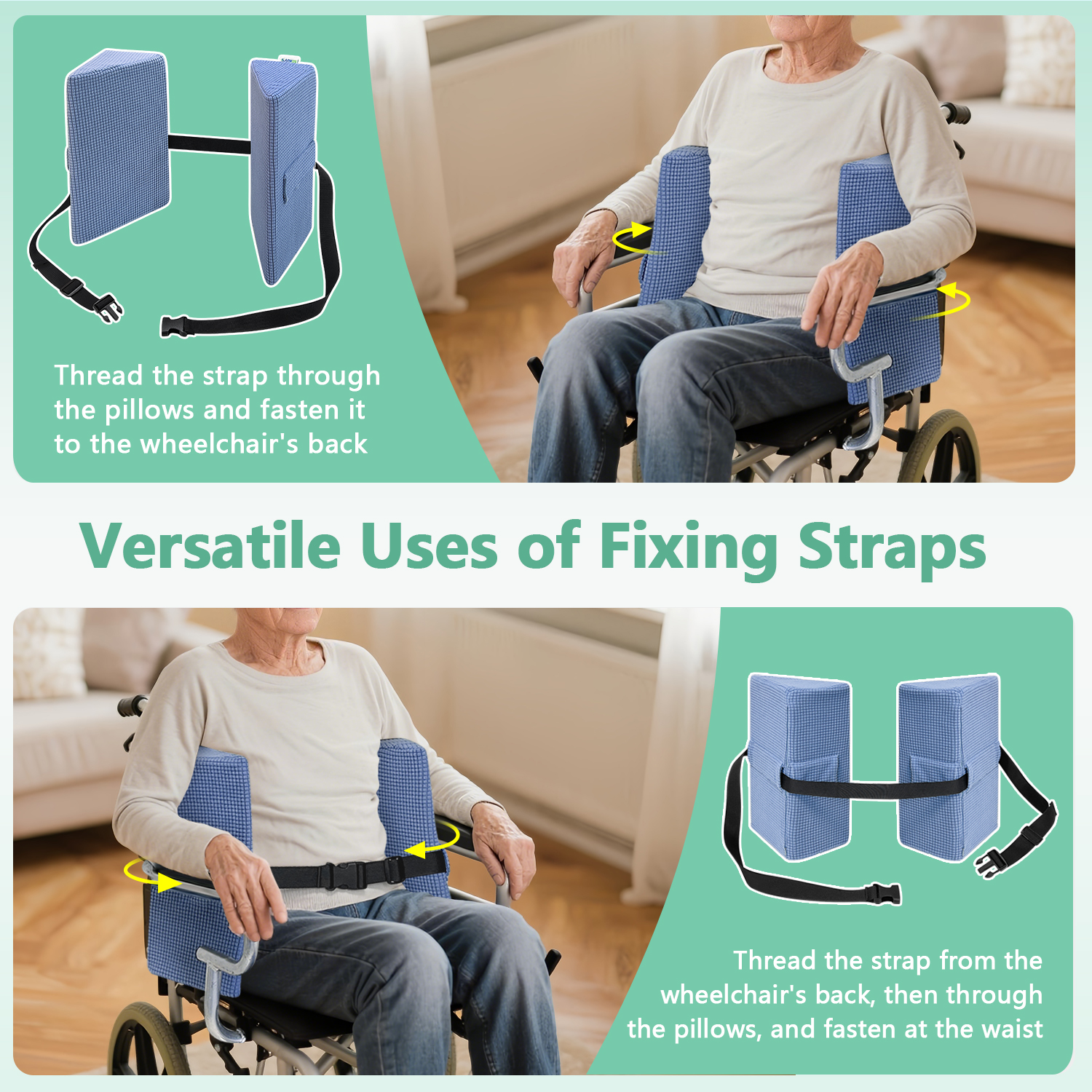Wheelchair Lateral Support Side Cushions, Lateral Positioning Wedge Pillows with Adjustable Straps for Posture Correction, Foam Padding Guards for Elderly & Adult