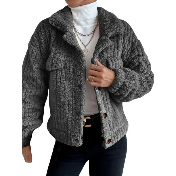 Txlixc Chaqueta de terciopelo de mujer con botones de manga larga para mantener caliente en invierno Txlixc moda