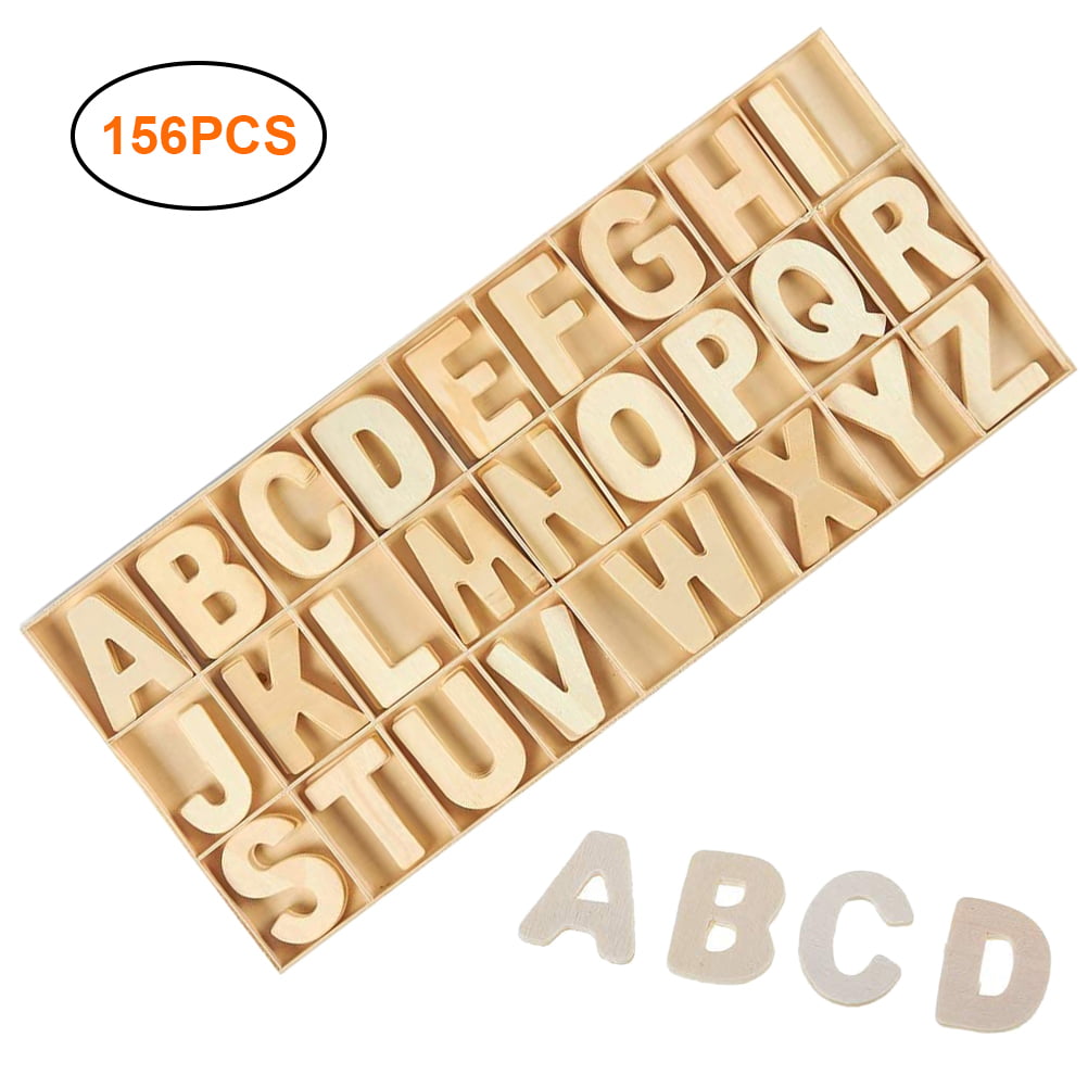 156PCS Wooden Alphabet Letters Upper Case Kid Early Education DIY Scrapbook 