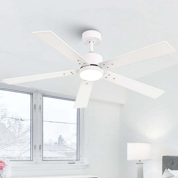 52" Modern White 	Reversible DC Motor Ceiling Fan with Light and Remote for Bedroom and Dining Room