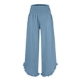 thumbnail image 3 of BODOAO Women's Solid Color Fashionable Casual High Waisted Pleated Irregular Cotton Linen Loose Pants Women's Cotton Linen Summer Palazzo Pants Flowy Wide Leg Beach Trousers with Pockets Light Blue L, 3 of 6