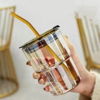 350ml 400ml Coloured Glass Cup Amber Grey Portable Iced Coffee Tumbler Cup  with Plastic Lid and