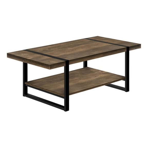 Coffee Tables Coffee Table, Accent, Cocktail, Rectangular, Living Room, 48"l, Brown Laminate, Black Metal, Contemporary, Modern,Wooden Coffee Tables