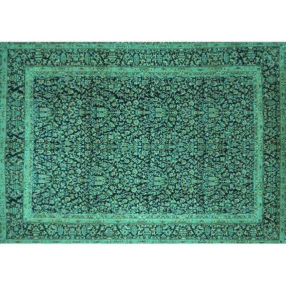 Ahgly Company Indoor Rectangle Persian Turquoise Blue Traditional Area Rugs, 7' x 10'