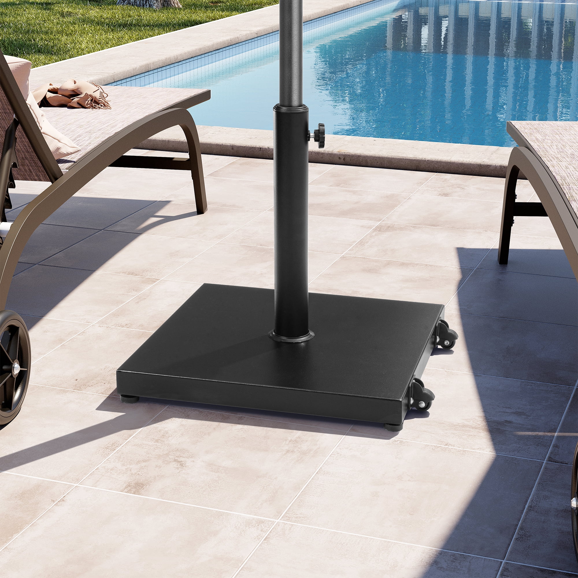 Crestlive Products Outdoor Umbrella Base, 43 lbs Square Concrete Umbrella Stand with 2 Wheels, Black