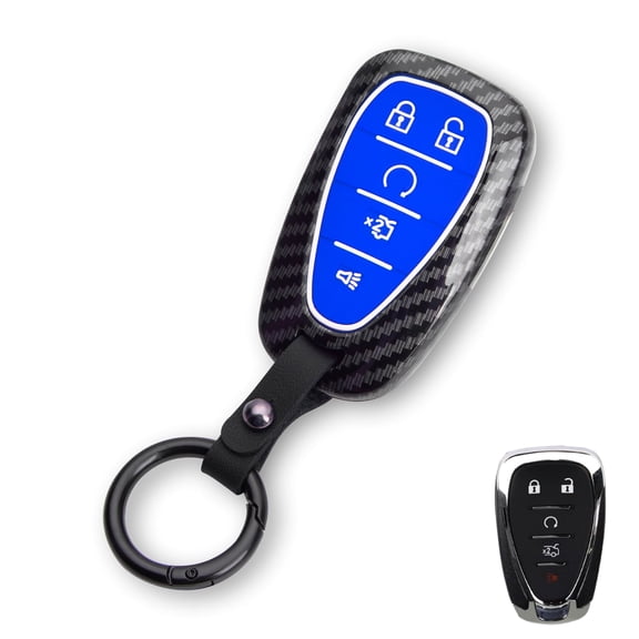 Xotic Tech Key Fob Cover Carbon Fiber Texture Key Shell Silicone Case Holder w/Keychain Compatible with Chevrolet Camaro Malibu Impala Cruze Volt Bolt Equinox Tahoe Smart Remote Key Protector (Blue)