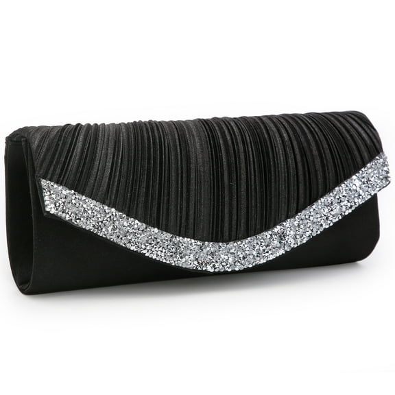Dasein Women Satin Evening Bags Rhinestone Clutch Purses for Wedding Party Formal Dressy Handbag with Shoulder Chain
