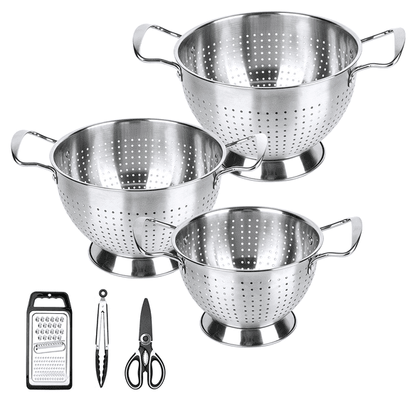 Colander Set of 3, TAIMASI 1.5, 3 & 5 Quart Stainless Steel Micro-Perforated Colanders Strainers for Draining Rinsing Washing, Kitchen Colanders Bowl for Pasta Fruits, Dishwasher Safe