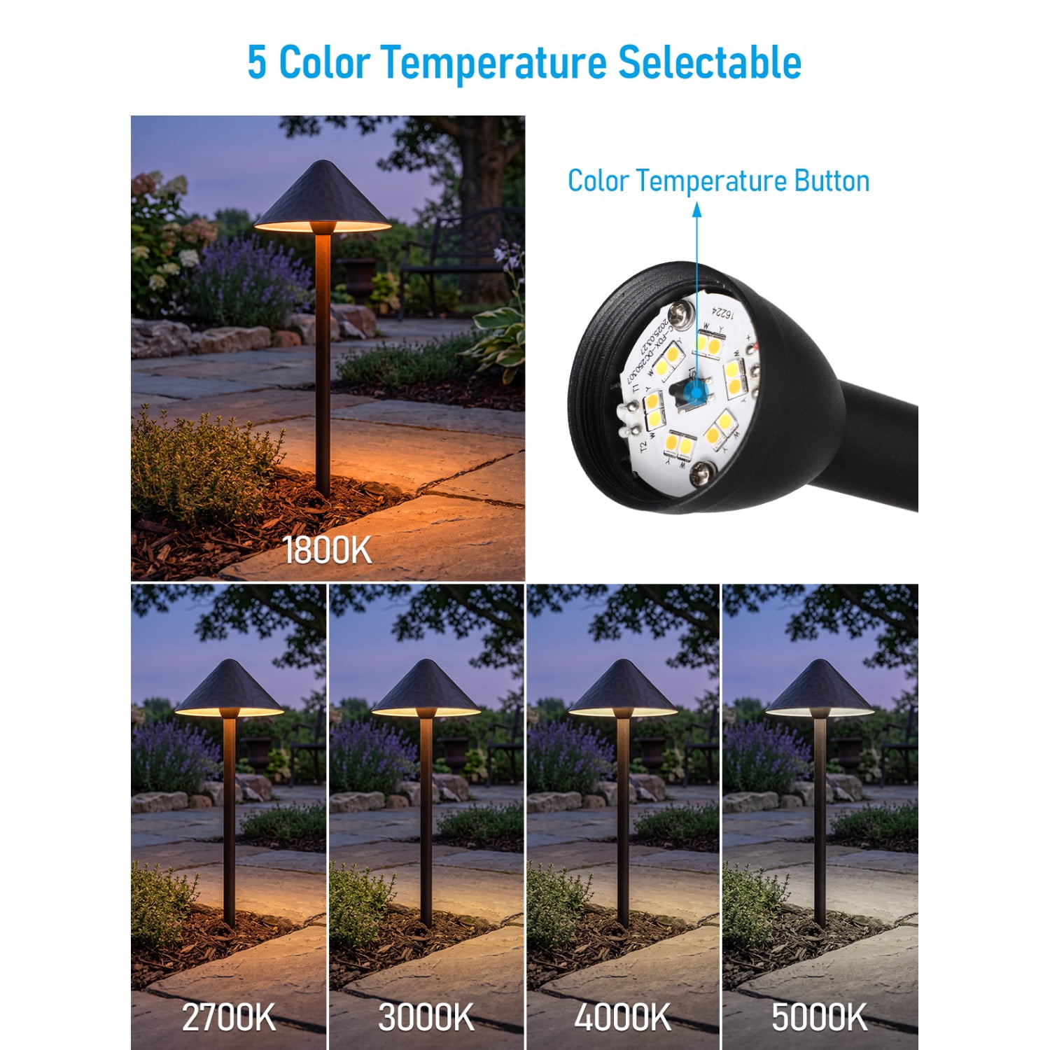 12 Pack 12-24V AC/DC 3W LED Landscape Lights, IP65 Waterproof Pathway Lights, CRI90, ETL Certified, Gold Edged Black Aluminum Housing, 1800K/2700K/3000K/4000K/5000K Selectable