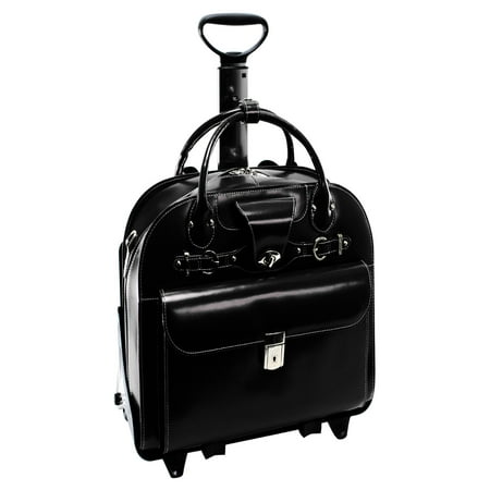 Detachable Wheeled Laptop Overnighter - McKlein ROSEVILLE, Checkpoint-Friendly Detachable Wheeled Laptop Briefcase, Top Grain Cowhide Leather, Black (96645)