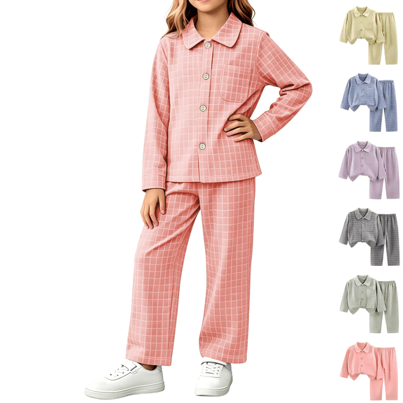 Wilark Girls Plaid Outfit Sets Size 10-12, Comfy Soft Warm Lounge Long Sleeve Casual Kids Fall Winter Loungewears Pink 10