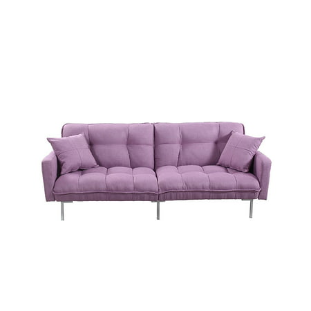 Divano Roma Furniture Collection - Modern Plush Tufted Linen Fabric Splitback Living Room Sleeper Futon (Light