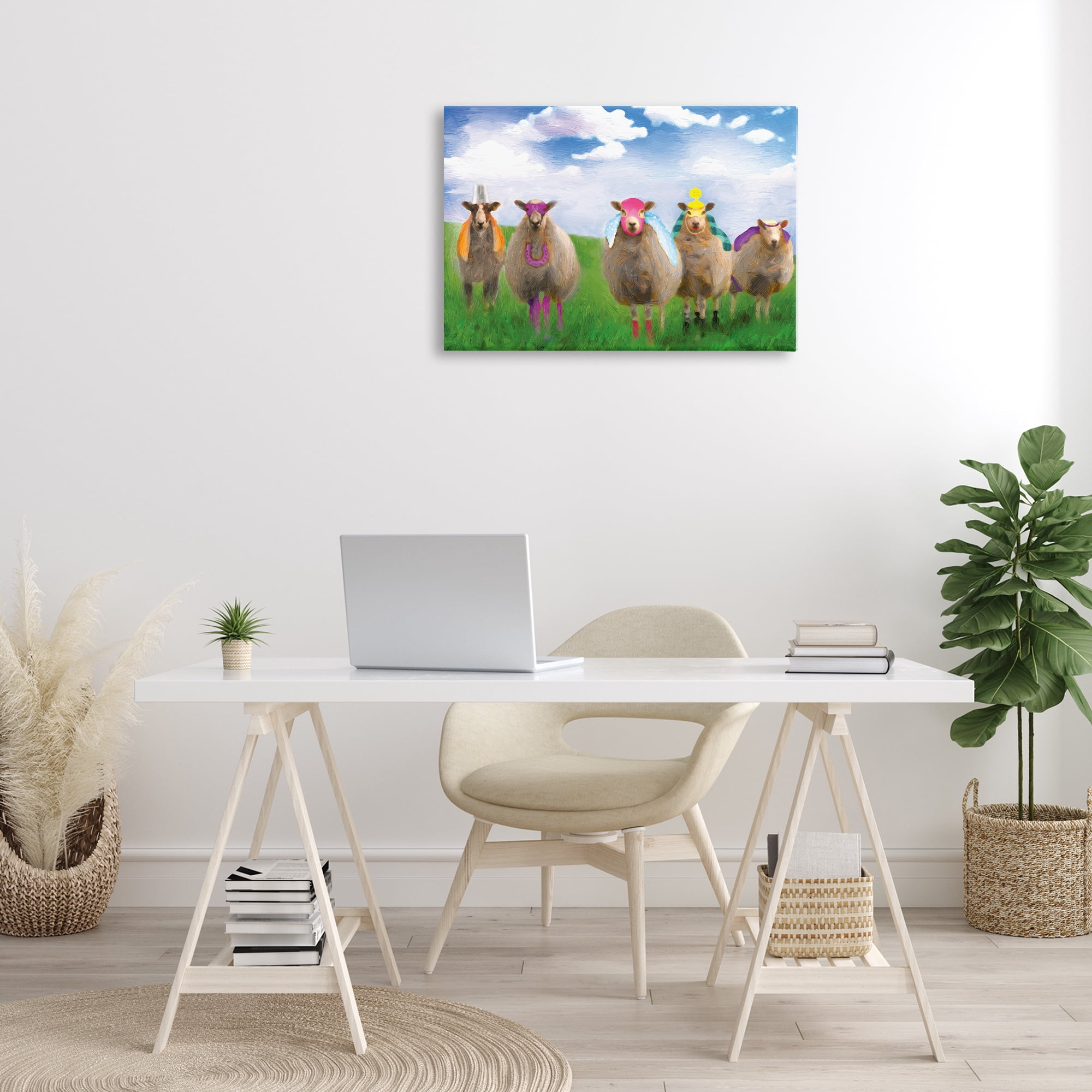 Stupell Industries Superhero Sheep in Field Animals & Insects Painting Gallery Wrapped Canvas Art Print Wall Art, 30 x 20